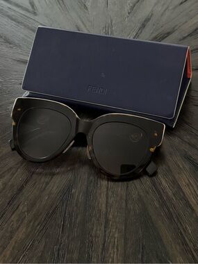 Fendi Women's Tortoiseshell Cat-Eye Sunglasses with Gold Trim